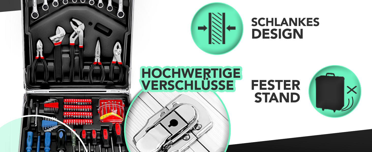 Набір інструментів TRESKO 1400 предметів у кейсі: професійний валіза з інструментами з Cr-V сталі (зелений)
