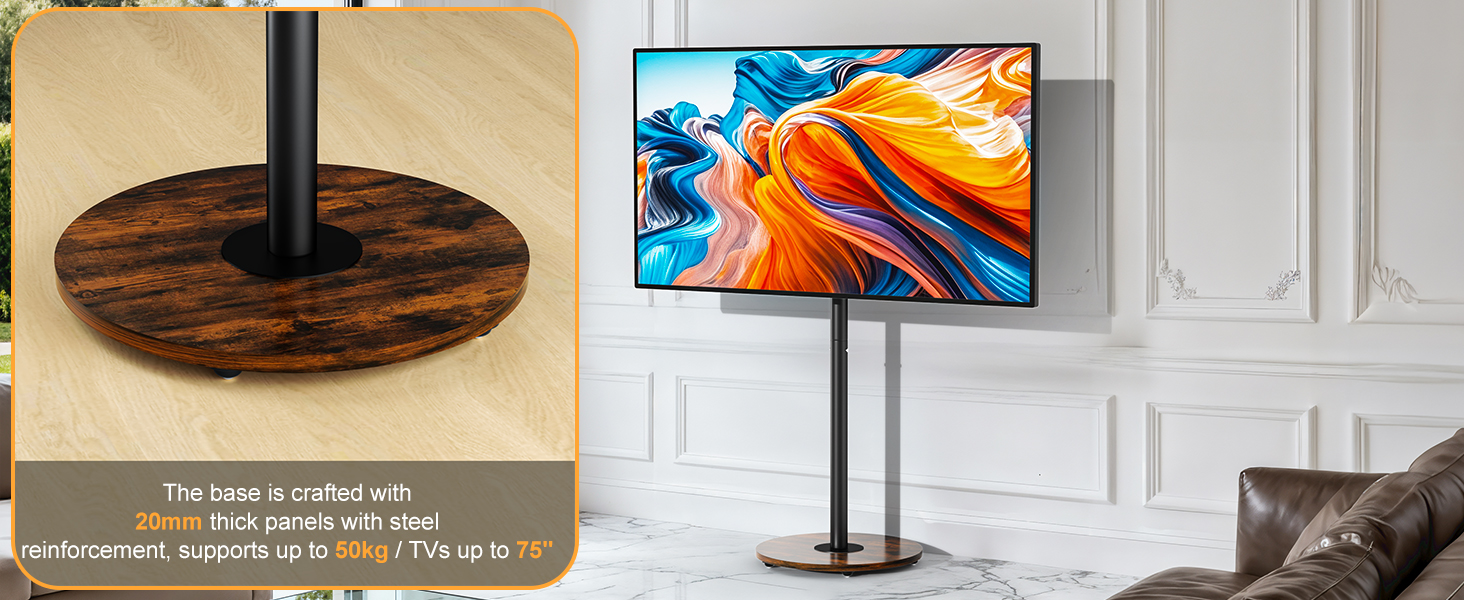 Підставка для телевізора Unho з регульованою висотою та коліщатками, для екранів 40-75 дюймів, VESA 600x400 мм (чорний)