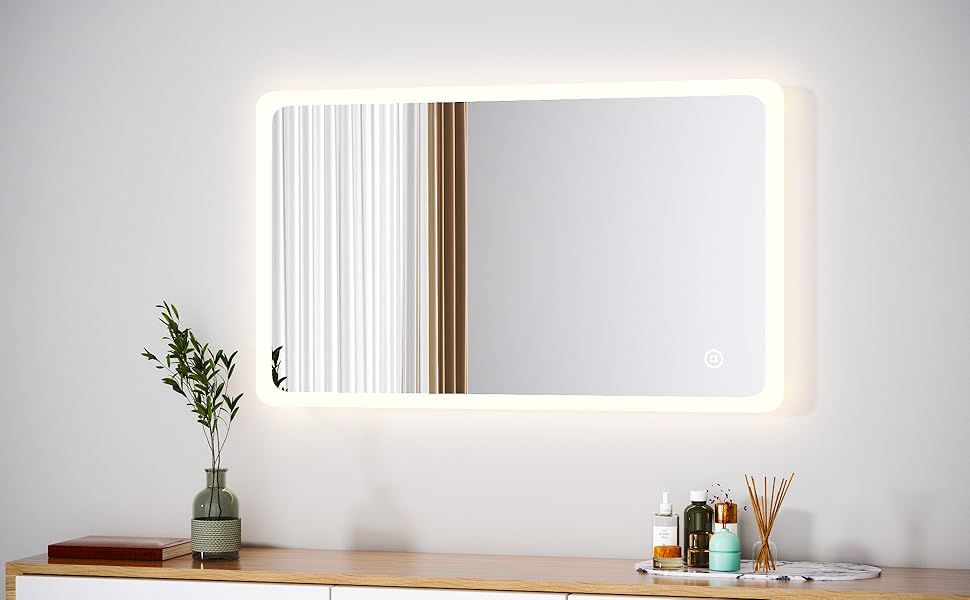 LED дзеркало для ванної кімнати Boromal 100x60 см з підсвічуванням, 3 колір світла, регулювання яскравості, сенсорне керування