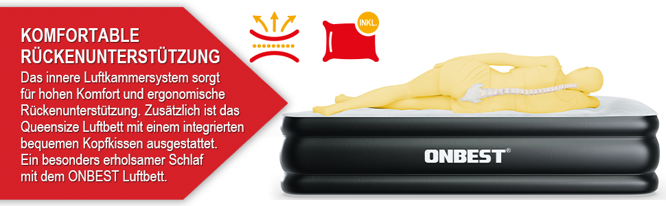 Надувне ліжко самостійно надувне – для 2 осіб – 203 x 152 x 46 см – з електричним насосом – надувне ліжко для гостей за 3-5 хвилин – вбудована подушка (Чорний)