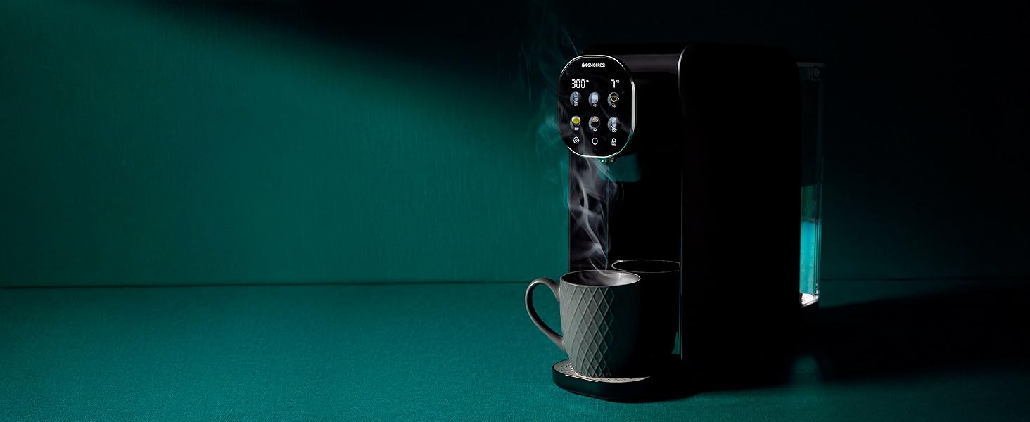 Система зворотного осмосу OsmoFresh Quella Pro Black з гарячою водою та 7-ступеневою фільтрацією для кухні, офісу, кемпера - чиста питна вода без вапняного нальоту