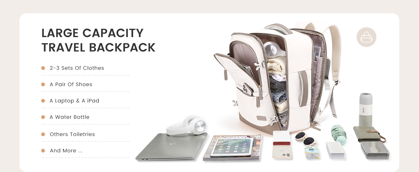 Рюкзак для ручної поклажі LOVEVOOK 40L, сірий/рожевий, для ноутбука 17.3