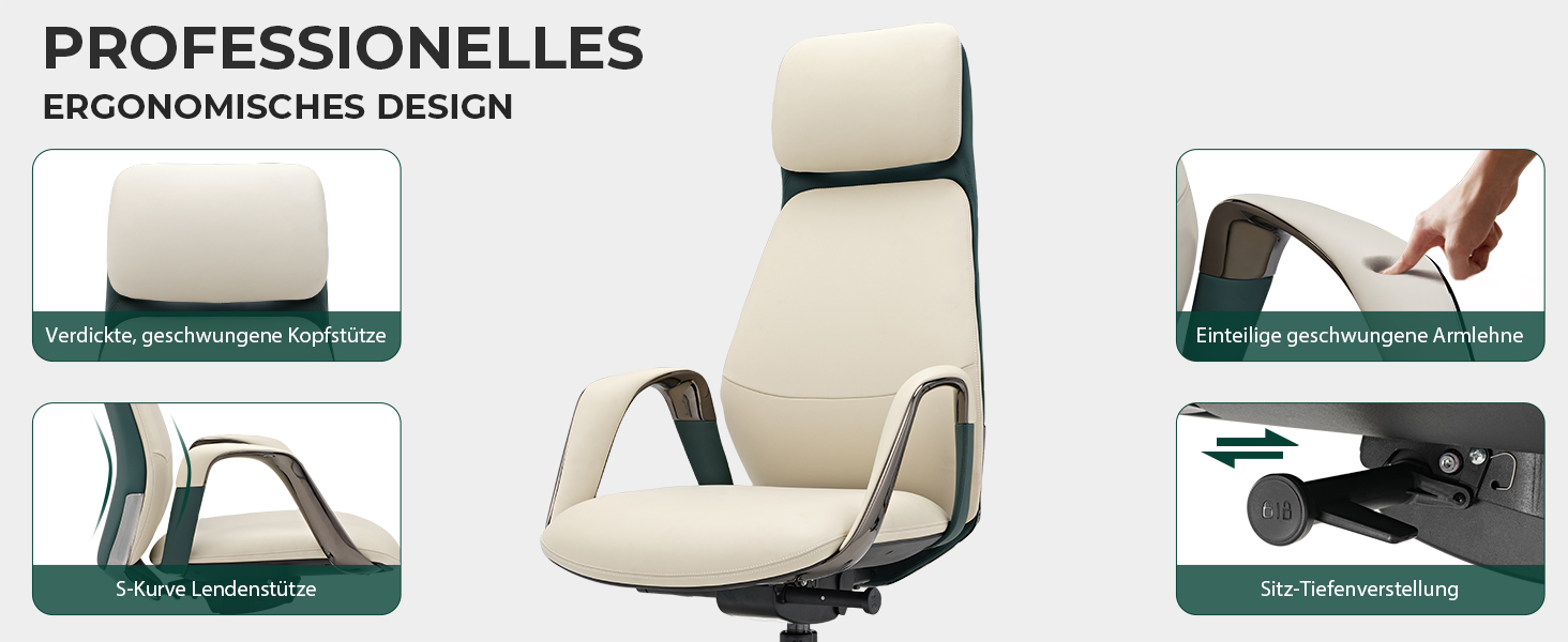 Ергономічне крісло EUREKA для офісу та дому: шкіряне, регульоване, для роботи, бізнес-крісло, дихаюче, комфортне, для керівника, білий колір