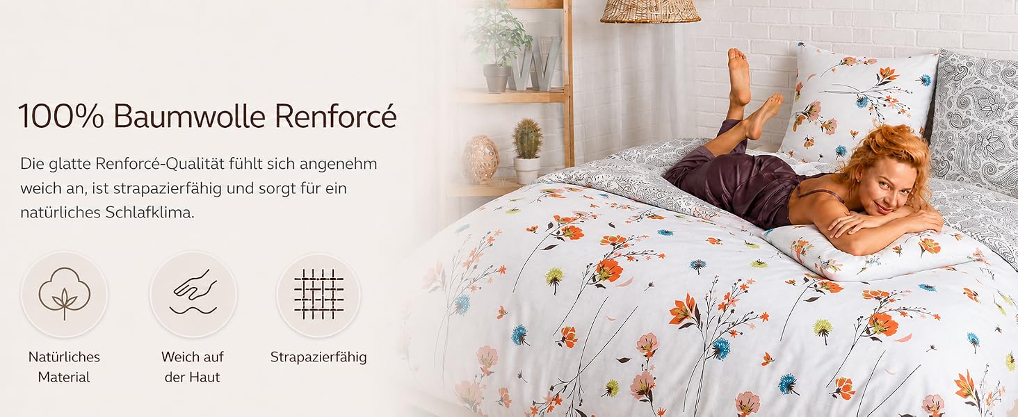 Комплект постільної білизни Buymax Renforcé з 100% бавовни, 2 підковдри 155x220 см та 2 наволочки 80x80 см, гіпоалергенна сертифікація Oeko-TEX, на блискавці