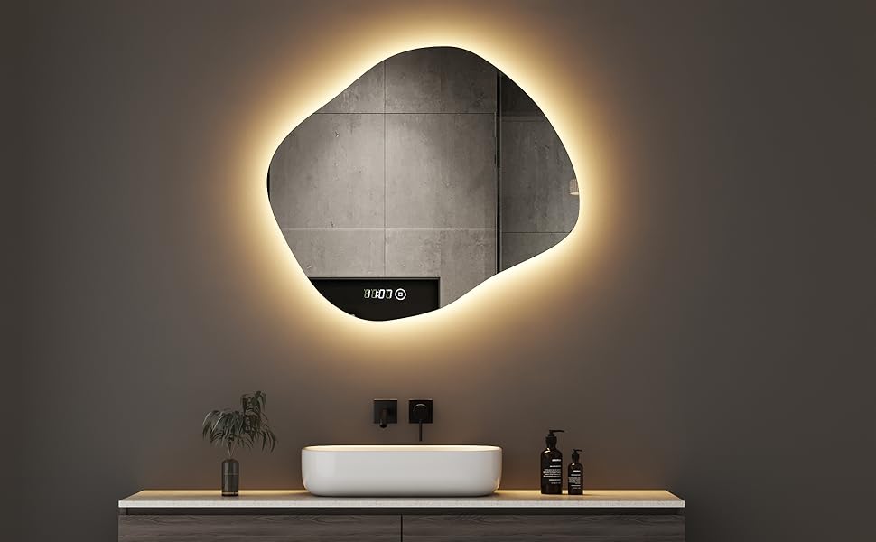 Дзеркало для ванної кімнати з підсвічуванням та годинником Boromal 50x70 см, 3 кольори світла, диммування, LED, сенсорне управління
