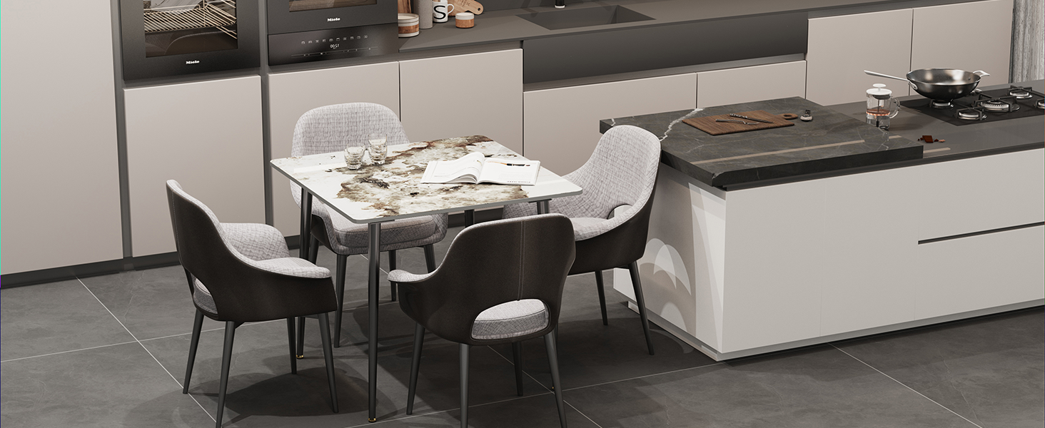 Стол кухонний FATIVO, 80x80 см, білий глянцевий, мармур, для 2 осіб, метал, скандинавський стиль