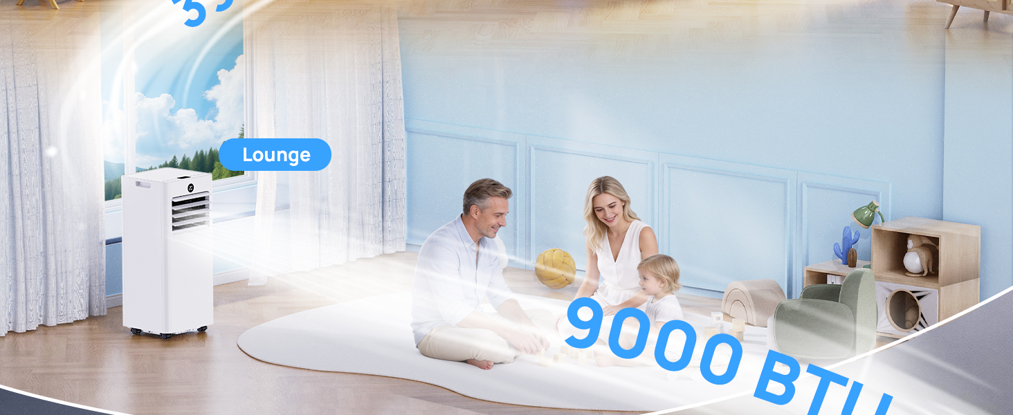 Мобільний кондиціонер 9000 BTU з відведенням повітря: охолодження, вентиляція, осушення, нічний режим. Пульт, таймер 24 год, колеса 360°. Комплект для вікна в подарунок
