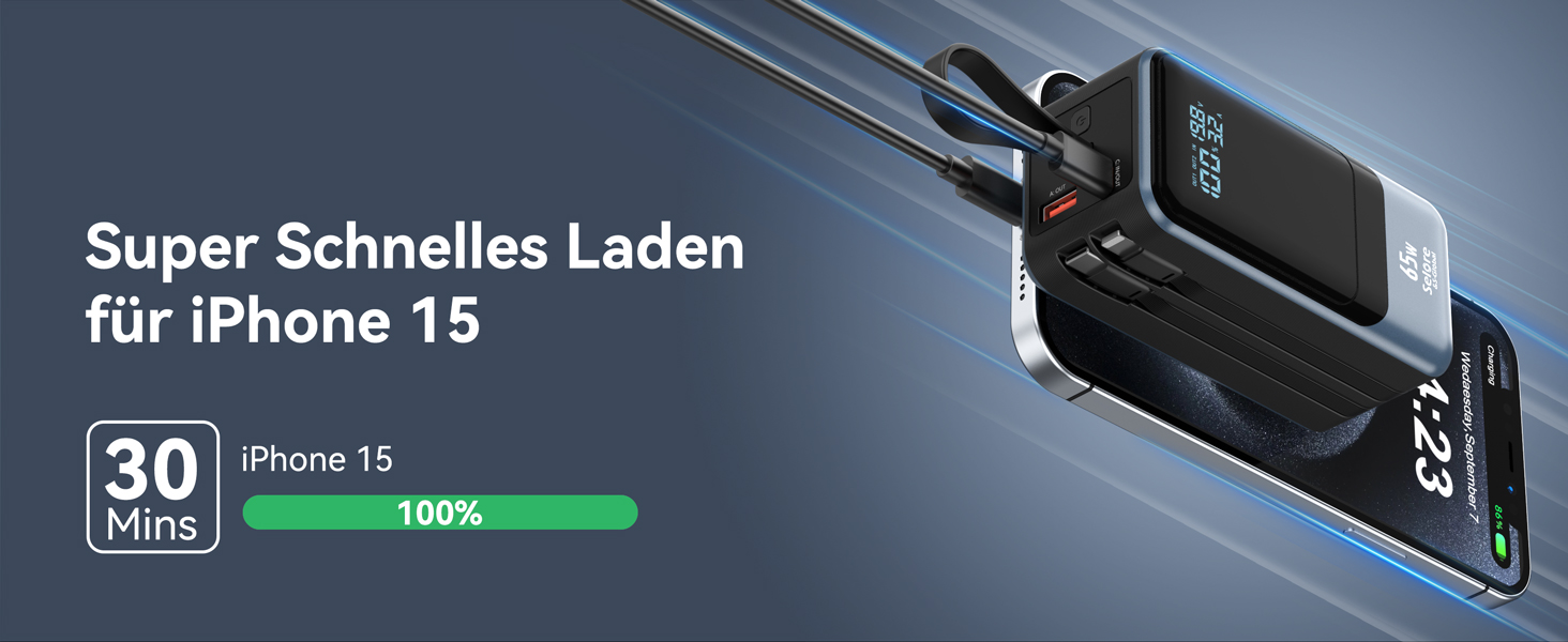 Power Bank Selore&S 65W з USB-C, 4 порти, для iPhone, Galaxy, MacBook, iPad, дронів, чорний