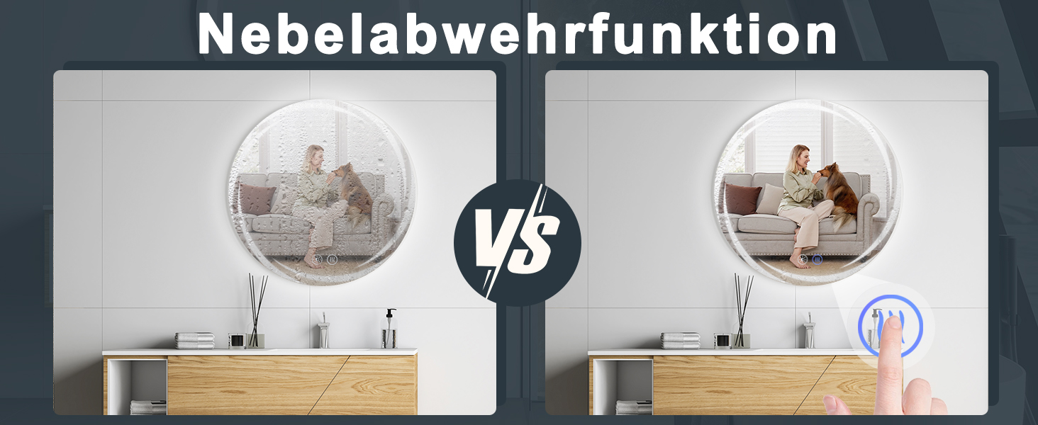 Круглий дзеркало для ванної кімнати Mursche з підсвічуванням, 60 см, LED, IP44, сенсорне регулювання, проти запотівання, для ванної кімнати та туалету