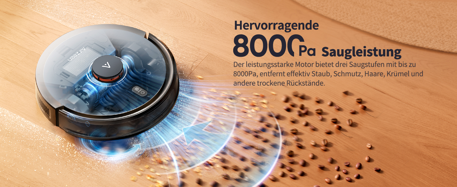 Робот-пилосос Airzeen Q10 Pro S з вологою, 8000Pa, LiDAR, APP, Alexa, для дому, килимів, шерсті тварин, чорний