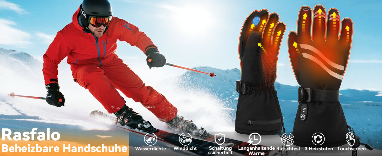 Електричні гріючі рукавички Rasfalo для чоловіків та жінок, акумулятор 2600mAh, 3 режими нагріву, водонепроникні, чорні