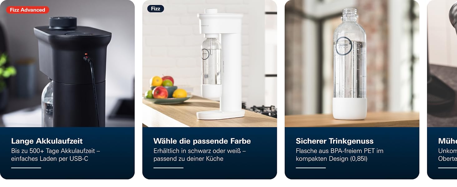 Сифон для газування води GROHE Blue Fizz Starter Set, 3 рівні газування, пляшка 0.85л, чорний (31943K00)