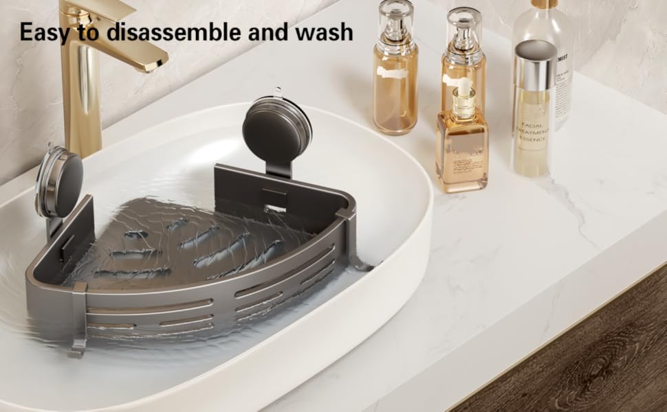 Полка для душу Voldra без свердління, кутова полиця для ванної кімнати з присосками, металева полиця для душу з тримачем для рушників (2 шт., сірий)