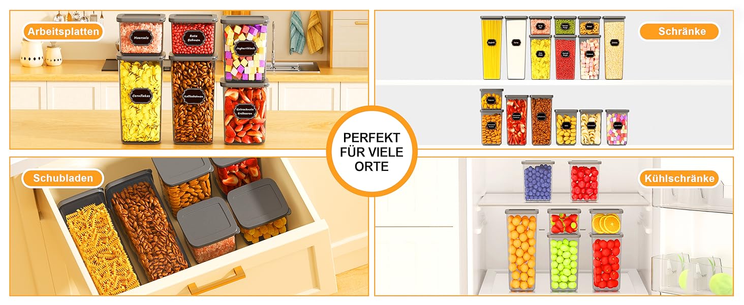 Набір контейнерів для зберігання продуктів 18 шт. з кришкою, герметичні, для кухні, антрацит (до 2,5л)