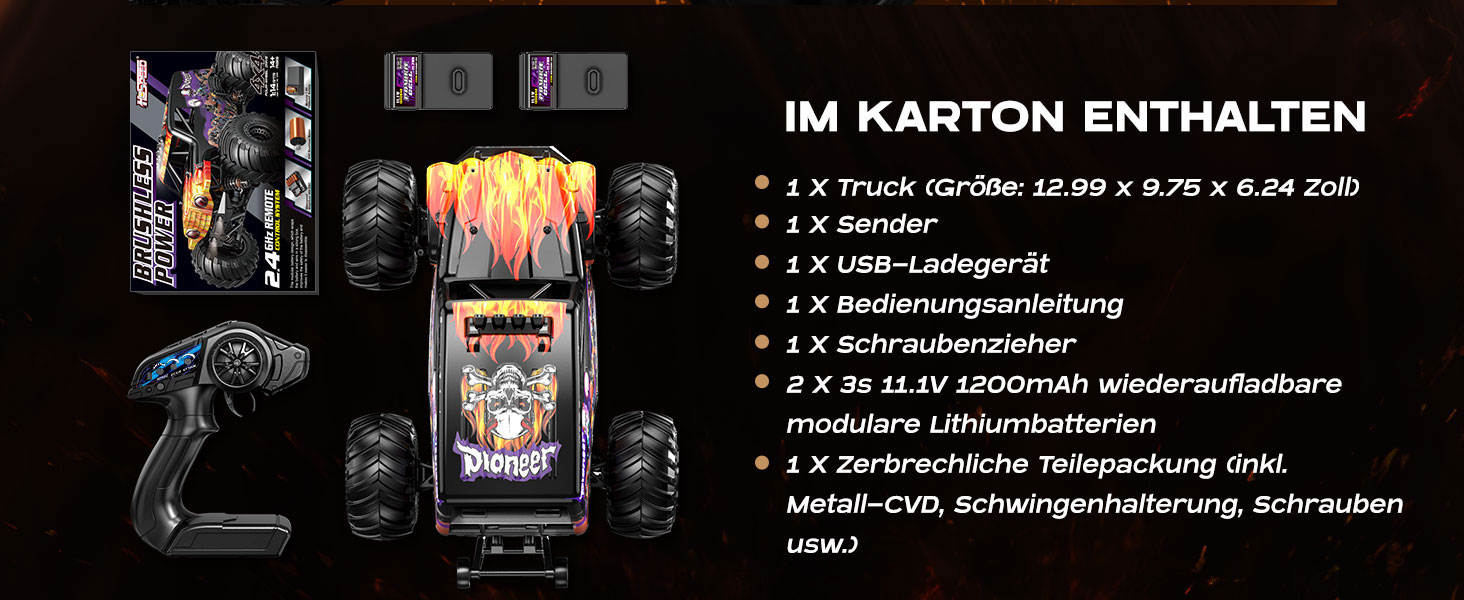 Радіокерований автомобіль 1/14 Brushless 70 км/год, 4WD, амортизатори, 2x LiPo акумулятори, фіолетовий - для дорослих