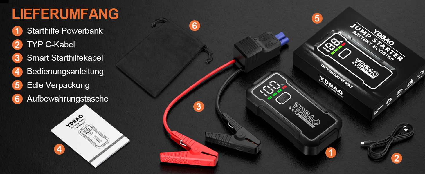 Бустер для автомобіля Starthilfe Powerbank 8000A 12V — Пусковий пристрій для автомобільного акумулятора (9188DE)