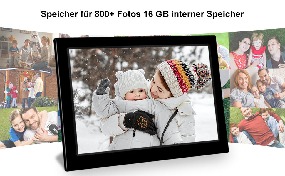 Цифровий фоторамка 10.1 дюйма WiFi з 16GB, IPS сенсорний екран, автоповорот, миттєвий обмін фото та відео через додаток Frameo (Чорний)