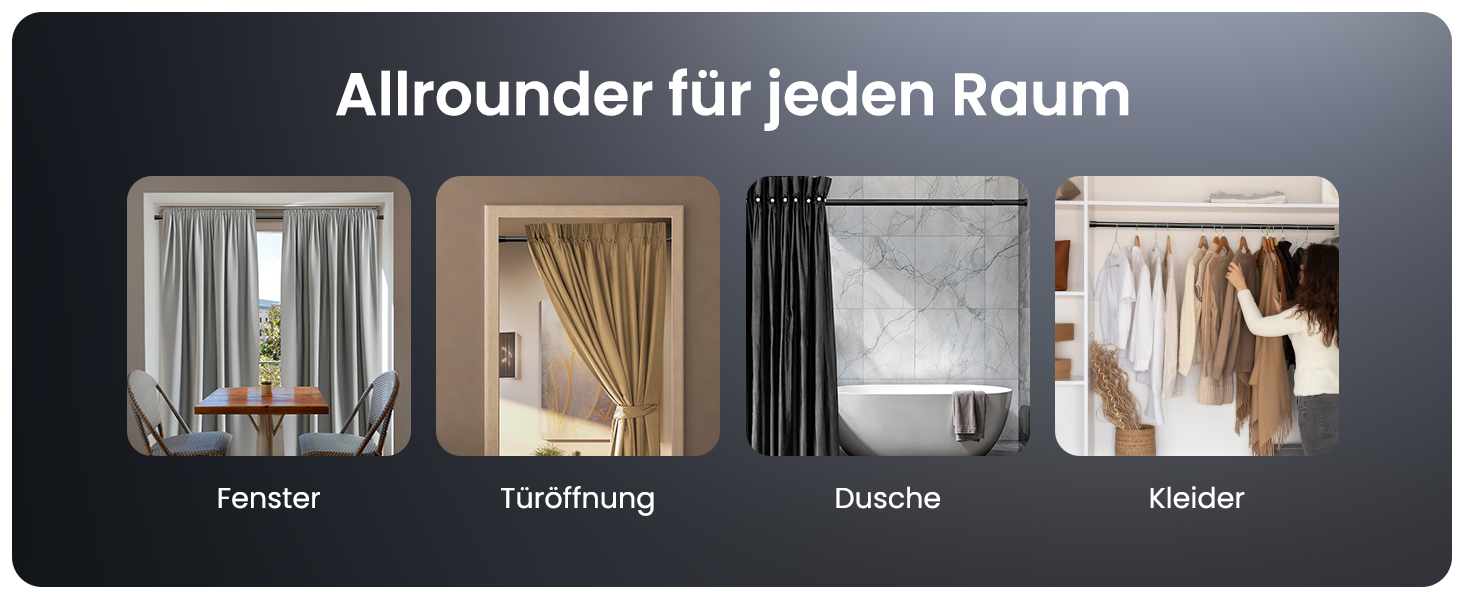 Телескопічна штанга для кріплення 260-310 см, матовий чорний, Ø 25 мм, багатофункціональна штанга без свердління. Підходить для штор, душових штор, ванних кімнат та балконів.