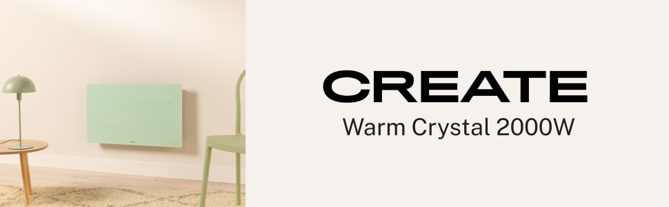 Електричний скляний конвектор CREATE/WARM CRYSTAL 2000W з Wi-Fi, світлодіодний сенсорний екран, білий