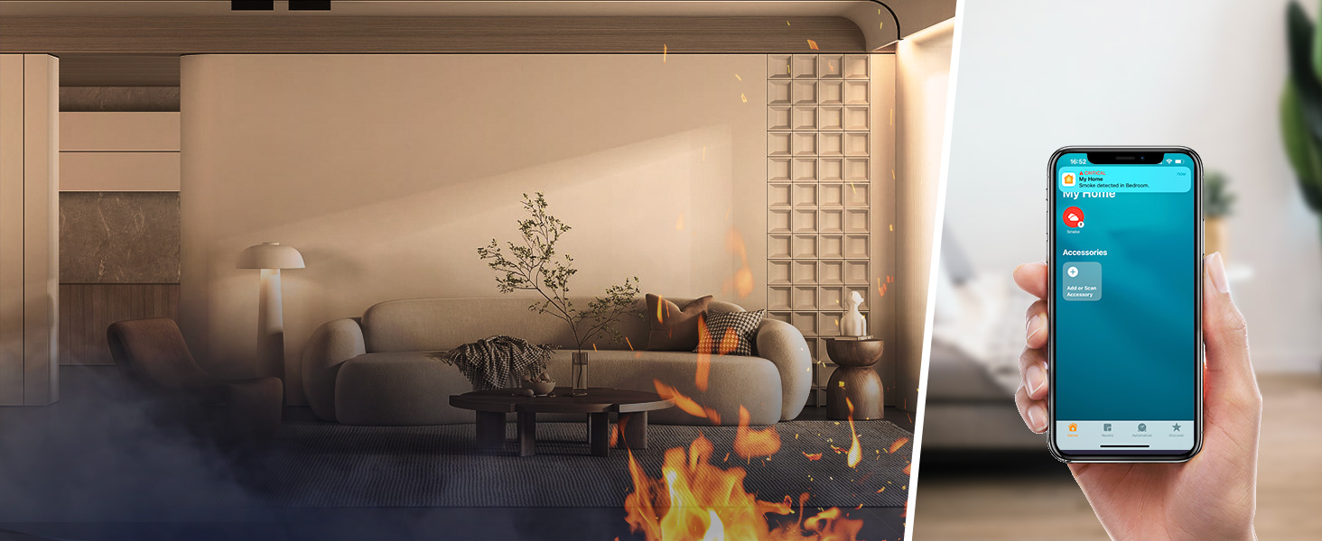 Розумний димовий сповіщувач Meross з Wi-Fi, сумісний з Apple HomeKit, 3 шт. + хаб, з функцією самотестування та вимкнення звуку, сертифікований за EN 14604