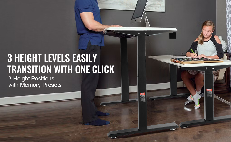 Електричний стіл VEVOR з подвійним мотором, регульована висота 65-129 см та довжина 110-178 см, чорний, для офісу та дому