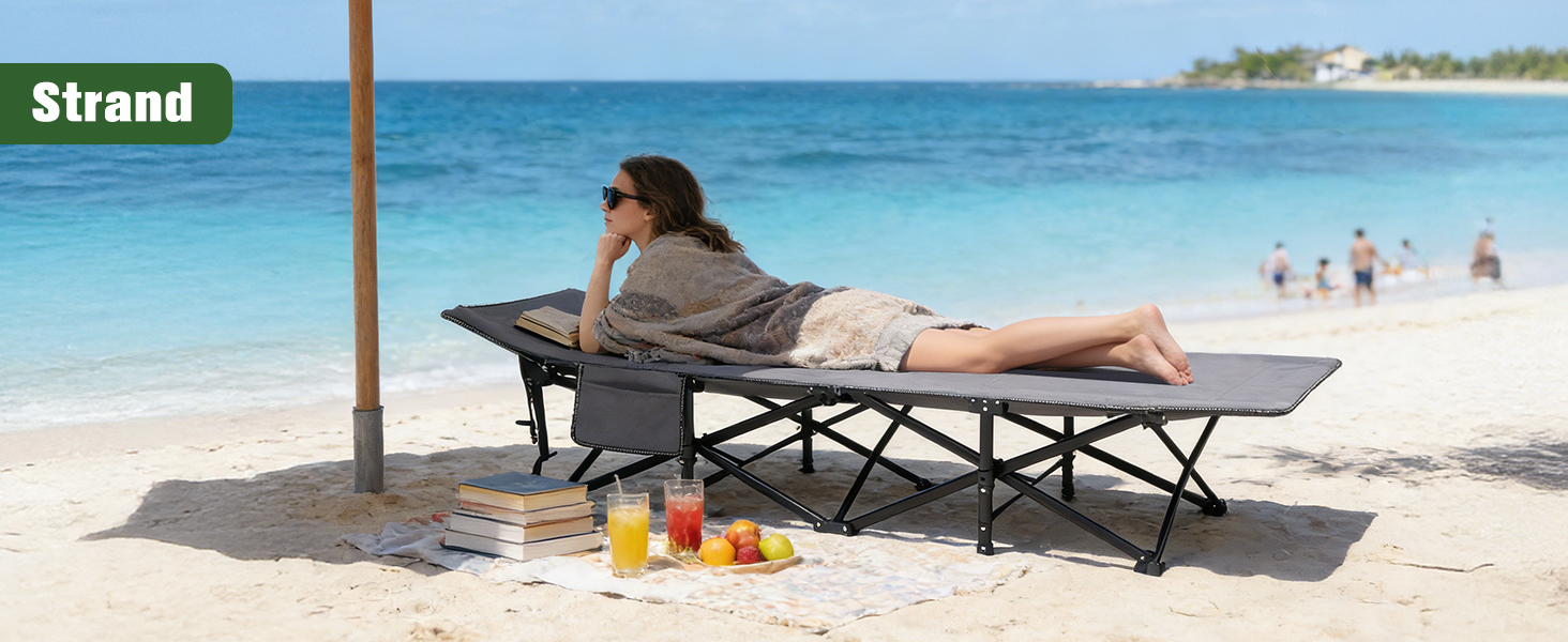 Розкладне ліжко для кемпінгу Sekey XXL (190x71x35 см), посилене сталеве ліжко-трансформер з тканиною Oxford, сіре (без матраца)