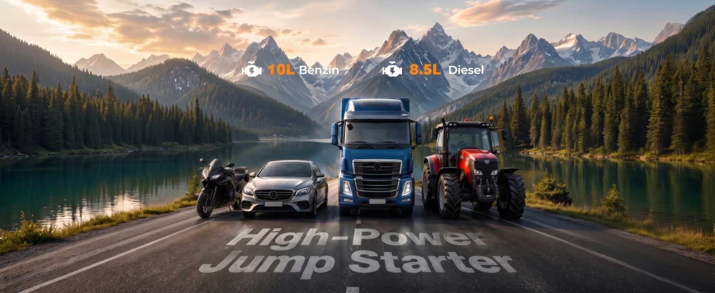 Пусковий пристрій (бустер) Starthilfe 8000A з компресором 150 PSI, 9-в-1: Jump Starter 12V для бензинових та дизельних авто (до 14л), електричний насос та Powerbank з швидкою зарядкою 30W