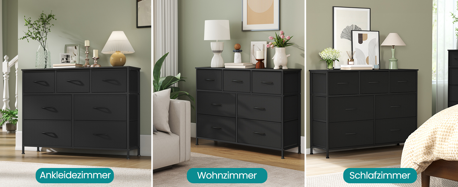 SONGMICS Комод зі 7 висувними ящиками, шафа для зберігання, сталь, MDF, флізелін, для спальні, прихожої, вітальні, білий (LGS323WH01)