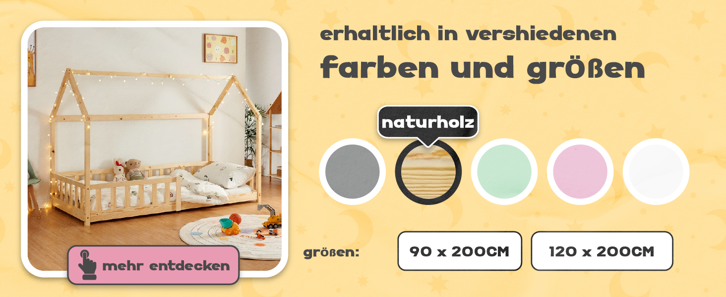 Ліжко дитяче Hesel Hausbett біле 90x200 см з бортиками та ламелями. Монтессорі ліжко-платформа для підлітків. Дерев'яне ліжко від en.casa