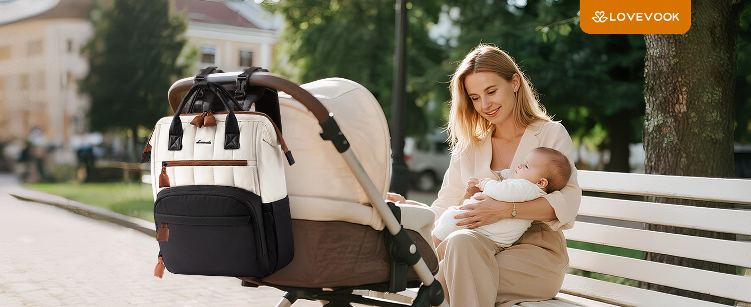 LOVEVOOK Рюкзак-переноска для мами та тата, рюкзак-пеленальник, сумка для підгузків, водонепроникна, з пеленальною підкладкою, з ременями для дитячої коляски, Khaki-beige