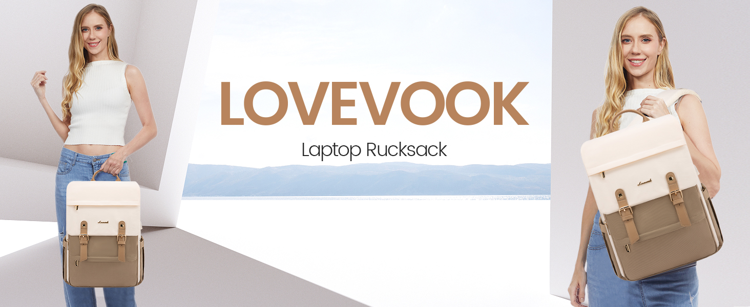 Жіночий рюкзак LOVEVOOK 15.6 дюймів: водонепроникний, для ноутбука, універсальний, для роботи, навчання, подорожей, бежевий/коричневий