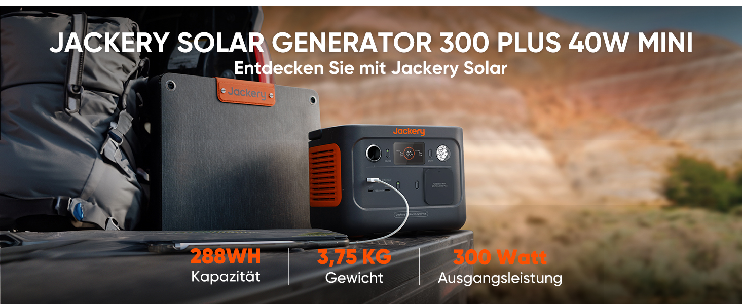 Портативна електростанція Jackery Explorer, сонячний генератор 256 Втгод з LiFeP04, потужність до 300 Вт, живлення балкона для аварійного живлення/кемпінгу/автофургону/дому (300 плюс із 40 Вт)