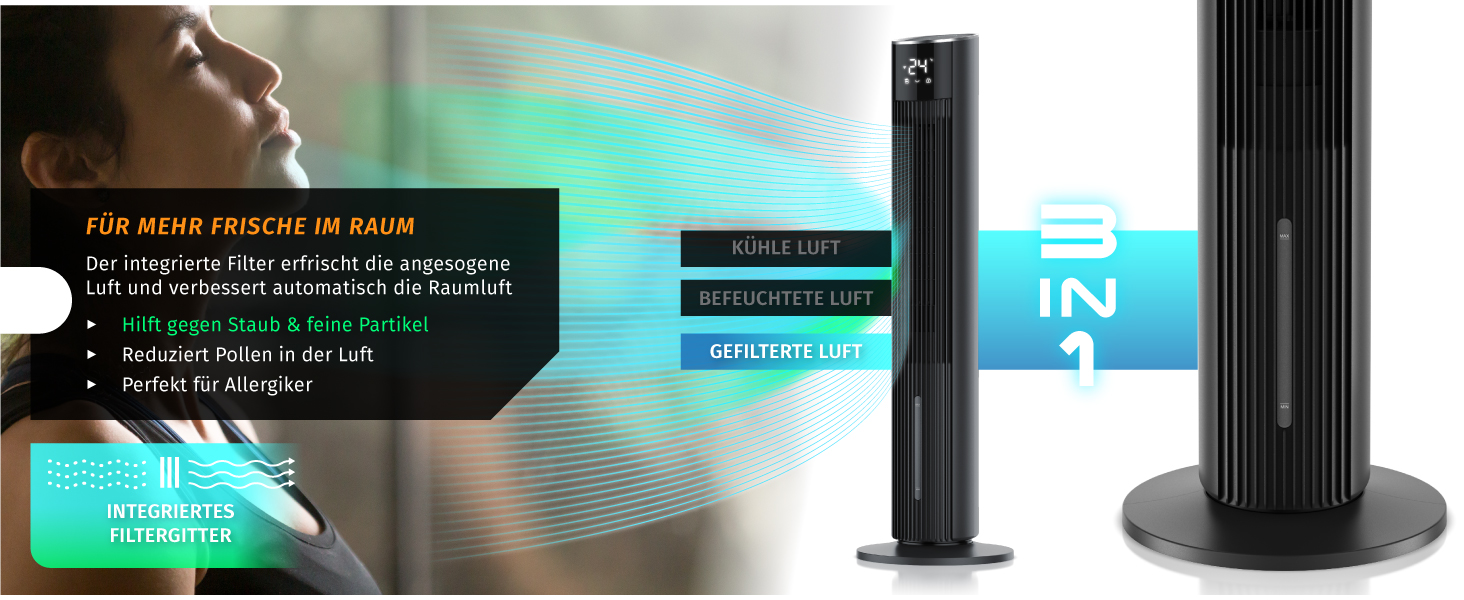 Brandson ECO GREEN Турельний вентилятор з водяним охолодженням та WiFi (Smart Home/Alexa) - Чорний матовий