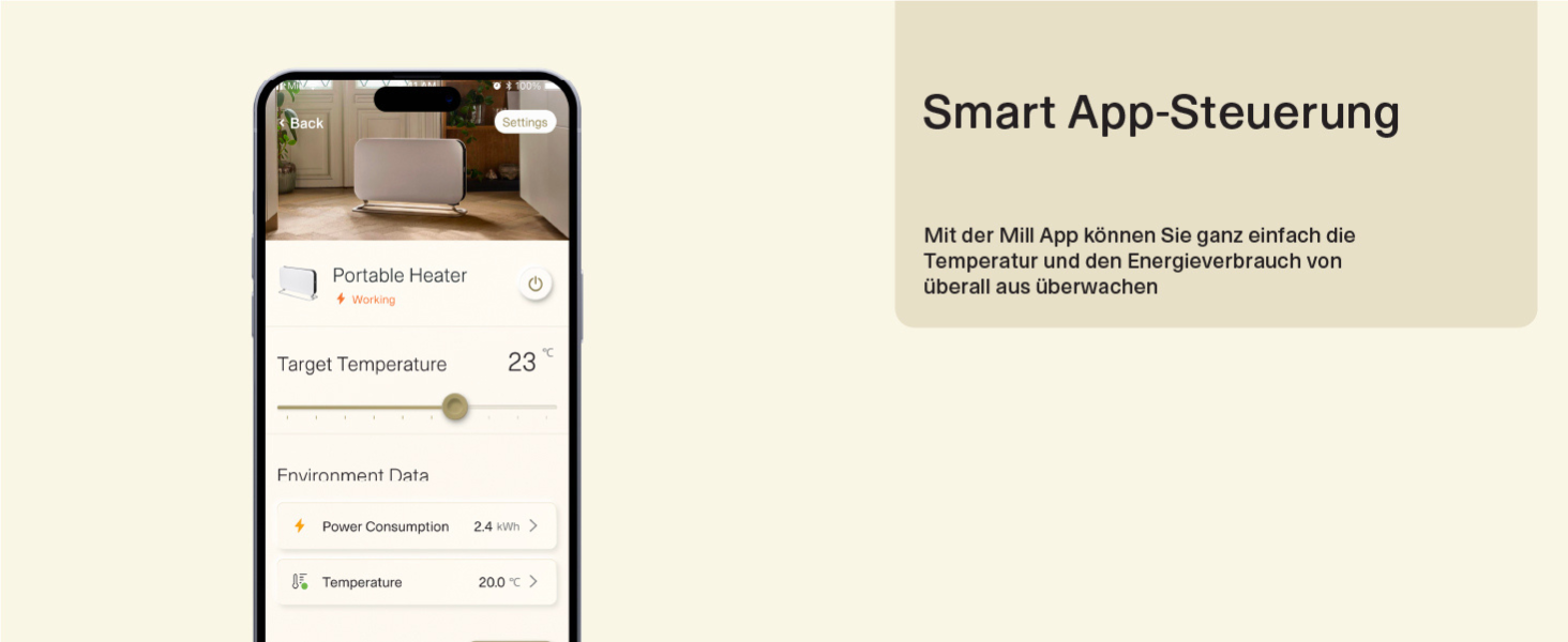 Електричний конвекторний обігрівач Mill 1200W, 14-18 м², WiFi, енергозберігаючий, білий