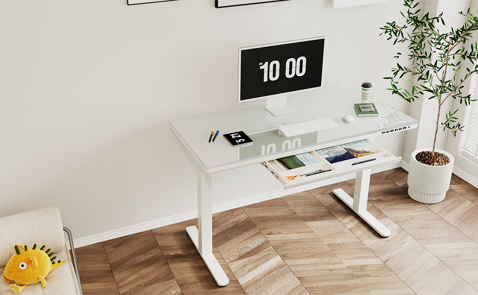 Електричний стіл JUMMICO з регулюванням висоти, 120x60 см, з висувною шухлядою, для офісу та дому, білий