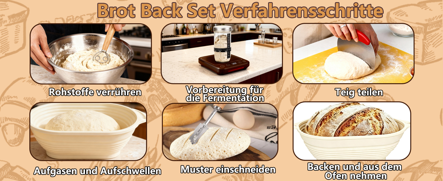 Набір для закваски Daity: 12 предметів для випікання хліба, термоконтейнер, гнітниця для бродіння овальної форми 28 см, силікон, для початківців та професіоналів