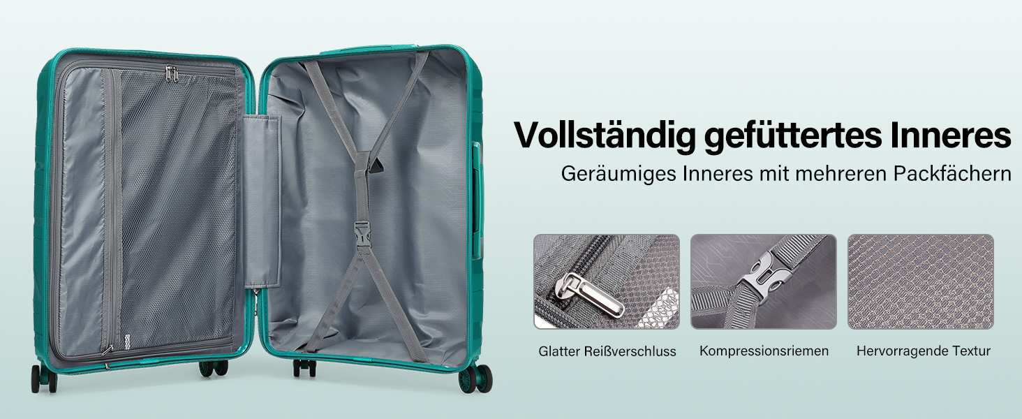 KONO Чемодан середнього розміру 65см з поліпропілену з TSA замком, 65x46x26.5см (Зелений)