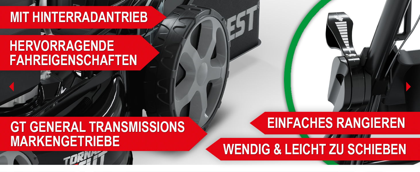 Бензиновий газонокосарка 5-в-1 з потужним двигуном 4.9 PS, 4-тактний, об'єм 173 см³, ширина косіння 46 см, 60л травозбірник, Radantrieb, комплект для мульчування та бічний викид