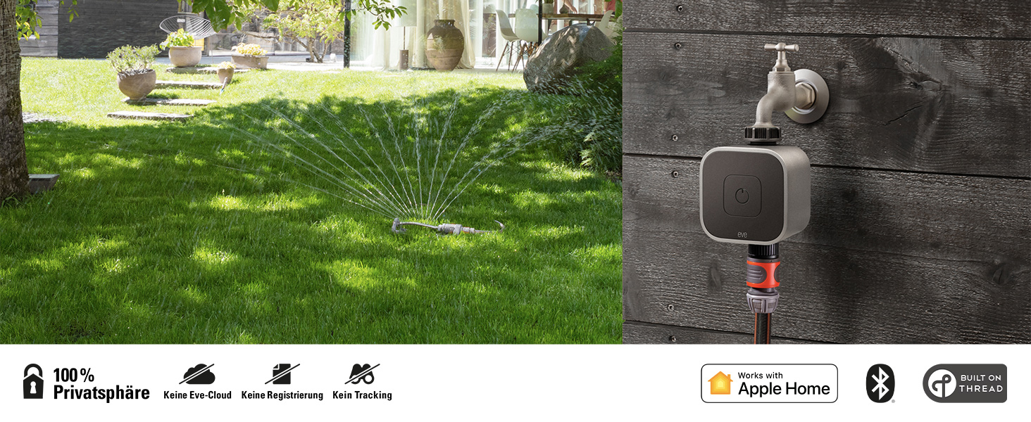 Eve Aqua (Apple Home) - Розумна система автоматичного поливу для саду та балкона з керуванням через Siri та додаток, сумісна з розподільниками, Thread, без хаба