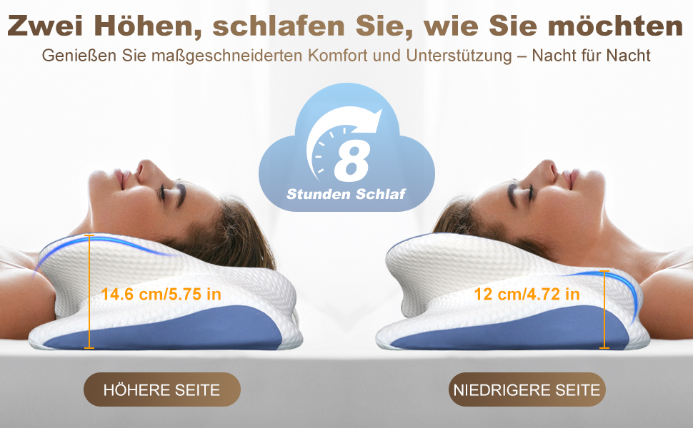 Ортопедична подушка для шиї та плечей - подушка з Memory Foam для сну на спині, боці та животі, ергономічна подушка з підтримкою шиї (66 x 40 x 14 см) - 1 шт.