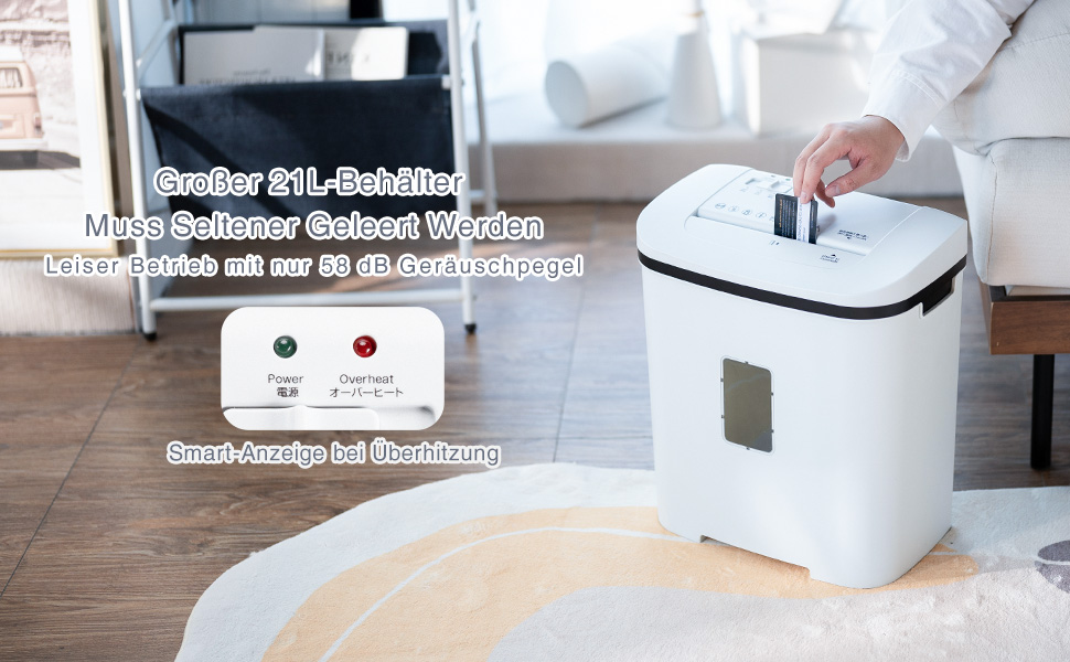 Шредер для паперу P4, 14 листів, 60 хв безперервної роботи, знищення кредитних карт та скріпок, 21л контейнер, тихий, для дому, офісу, шкіл, білий