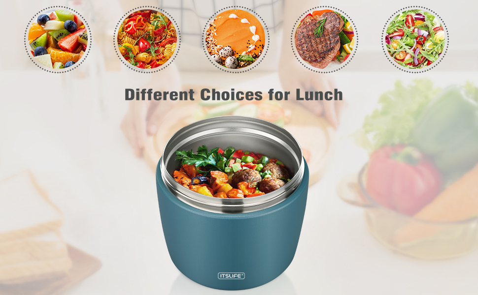 Термоконтейнер для їжі Itslife 970 мл, термоконтейнер з кришкою, з нержавіючої сталі з ложкою, термотермос для їжі, ланч-бокс для супів, дитячого харчування, каші (зелений, світло-блакитний)