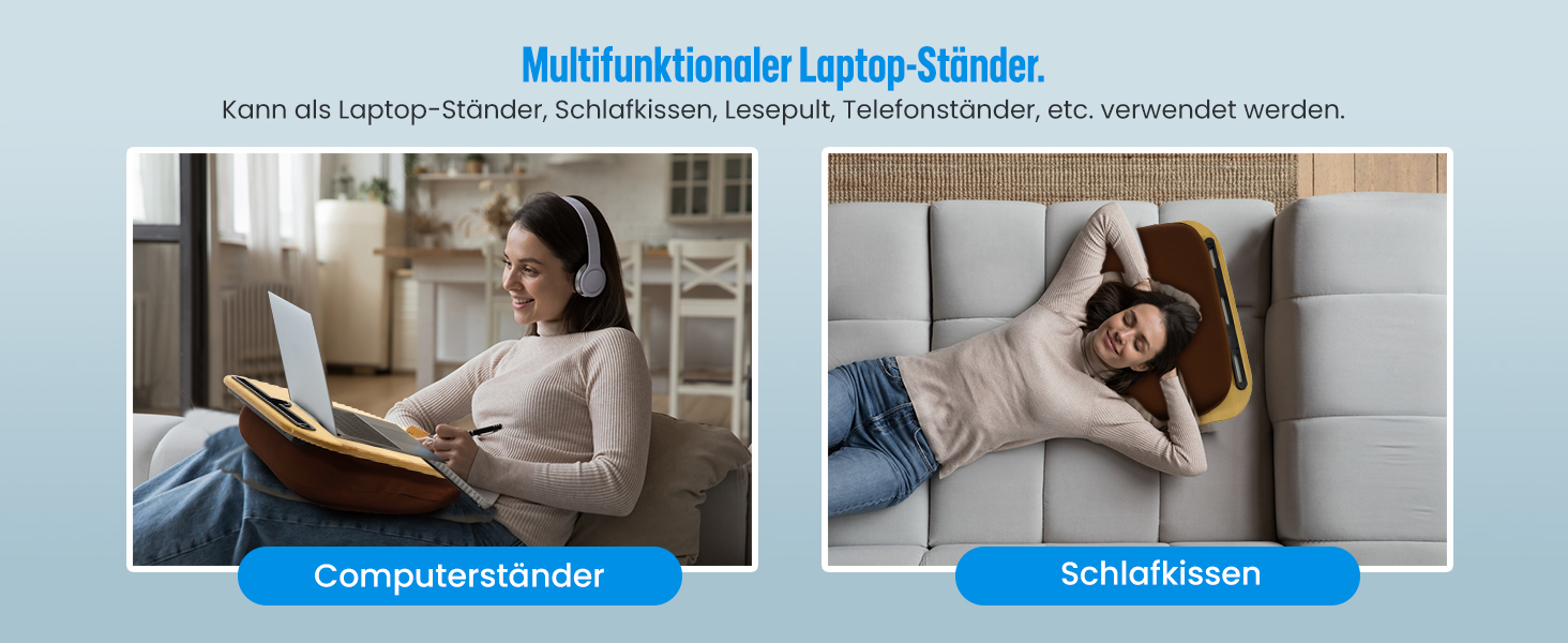 Підставка для ноутбука VLOXO з бамбука для ліжка та дивана, м'яка підкладка, ергономічне коліно, з отвором для кабелю та антиковзким покриттям, для ноутбуків/планшетів/MacBook до 14 дюймів, коричнева