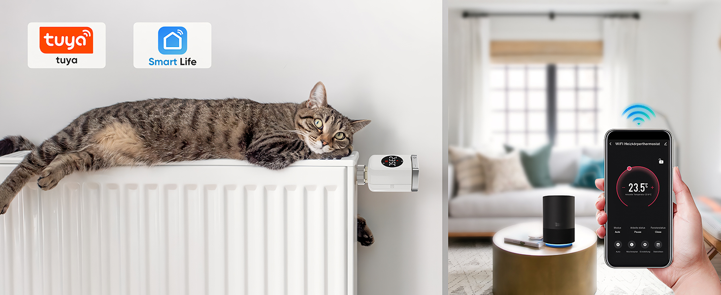 Розумний термостат для радіатора SALCAR TRV801W WiFi LCD, сумісний з Alexa та Google Home, Tuya Smart, без шлюзу