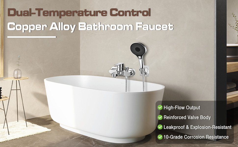 Набір для ванни з душовою лійкою та змішувачем, хром, латунь, 3 функції, настінний монтаж 150 мм