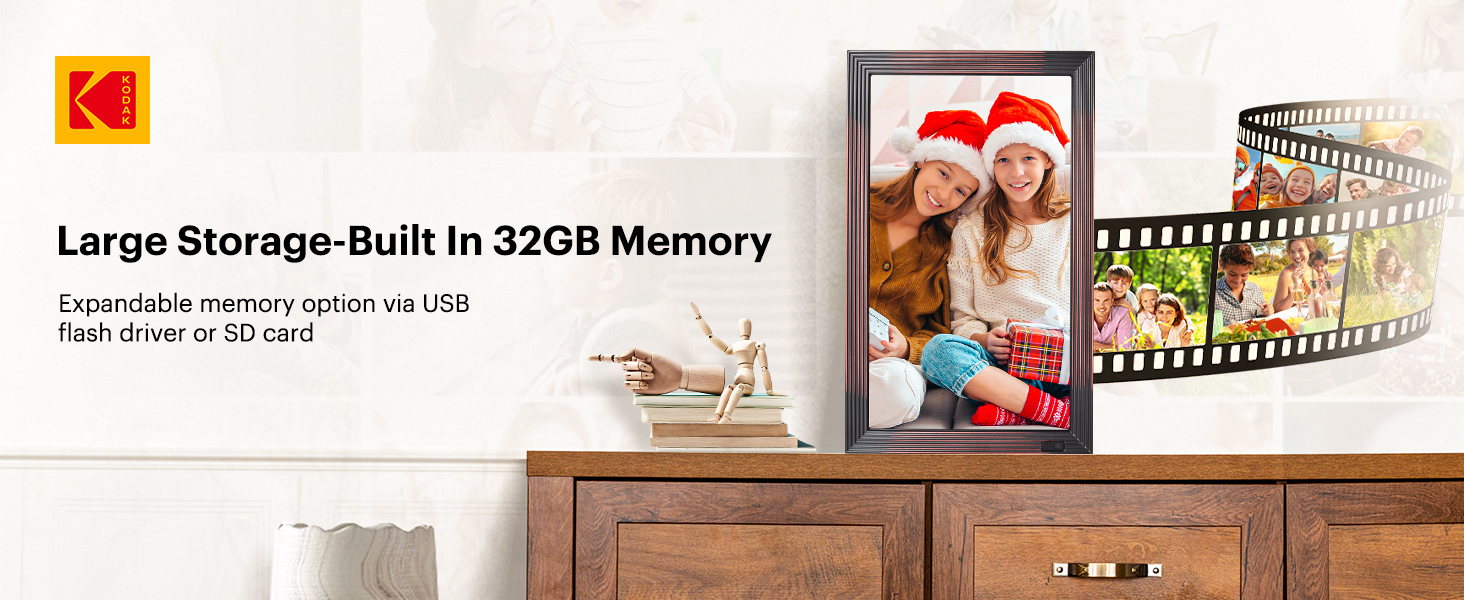 Цифровий фоторамка Kodak 27 дюймів з IPS екраном, USB/SD, фото/музика/відео, календар, пульт ДК, коричневий