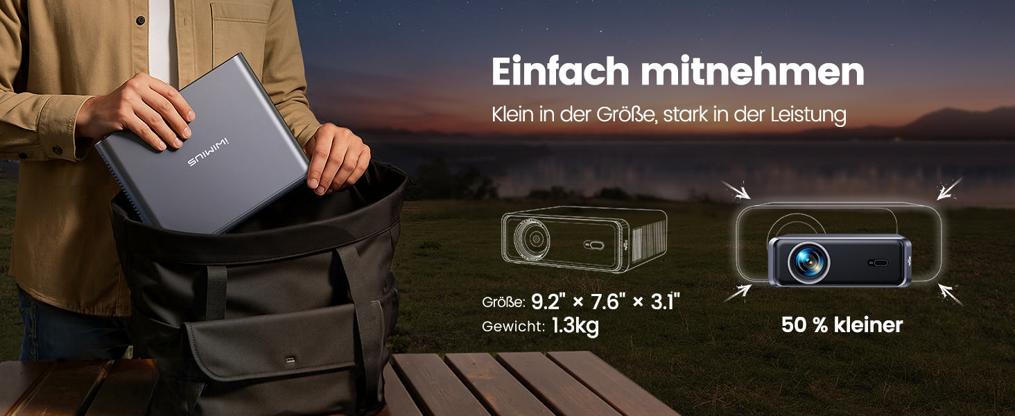 4K проєктор Smart Beamer з Netflix, Dolby Audio, 1000 ANSI люмен. Підтримка автофокусу, корекції трапеції 6D, WiFi 6/Bluetooth. Підходить для Android/iPhone, для дому та на вулицю. Чорний.