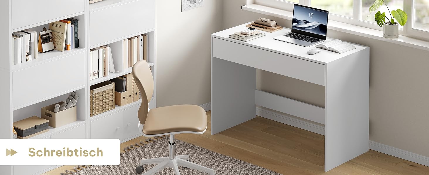 Комп'ютерний стіл з ящиками для дітей та спальні, мінімалістичний дизайн, 100x50x75 см, білий