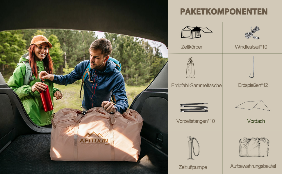 Надувний кемпінговий намет з димоходом та вікном, для 2-10 осіб з насосом, Oxford тканина, швидкозбірний, універсальний для будь-якої пори року