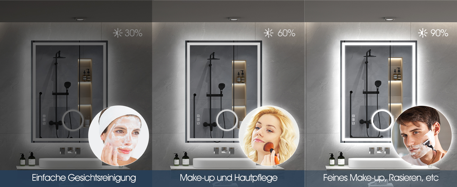 Дзеркало для ванної кімнати S'bagno Bluetooth з підсвічуванням 100x70 см, LED, антизапар, диммер, Bluetooth, HD скло, IP44, горизонтальне/вертикальне